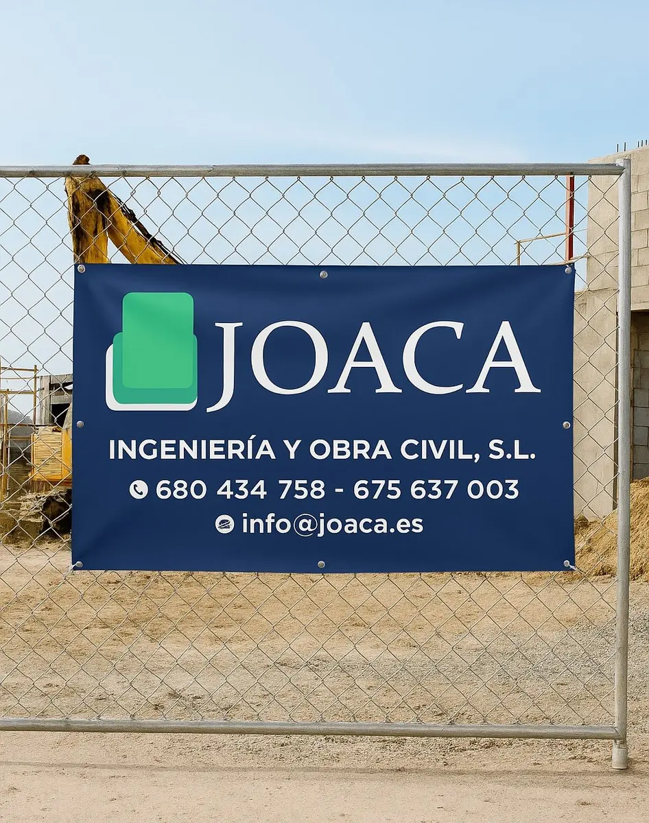 Lona publicitaria instalada para JOACA Ingeniería y Obra Civil